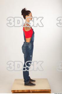 Whole body modeling pose blue jeans red singlet of Rebecca…